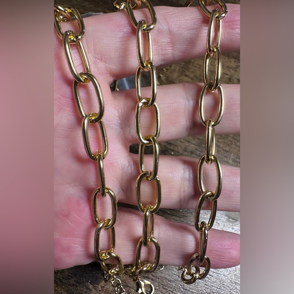 14k 9mm wide Gold Chain necklace bracelet set bundle lot - Picture 2 of 5